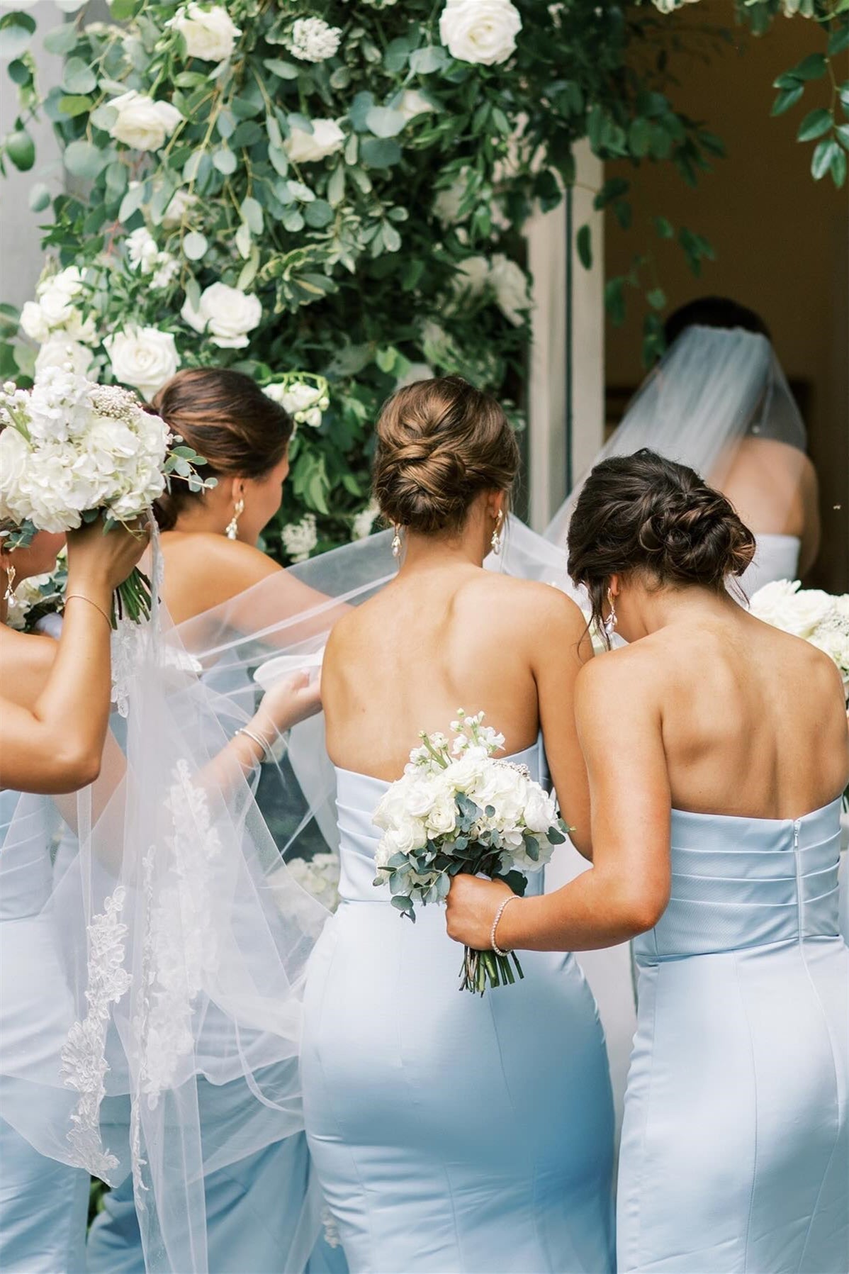 Strapless Blue Pleated Mermaid Bridesmaid Dress