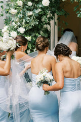 Strapless Blue Pleated Mermaid Bridesmaid Dress
