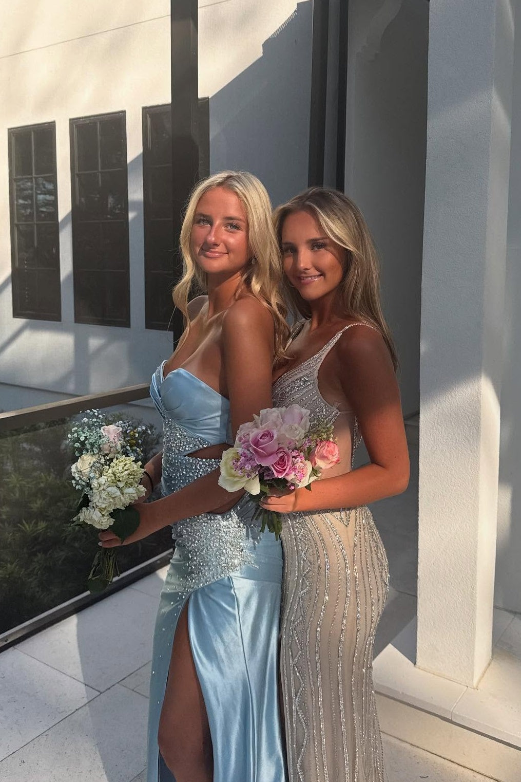 Strapless Light Blue Bead Fitted Prom Dress
