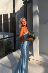 Strapless Light Blue Bead Fitted Prom Dress