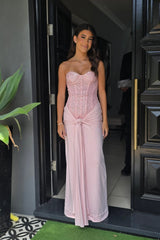 Pink Corset Fitted Maxi Long Dress