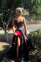 Strapless Red Satin A-line Prom Dress