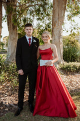 Strapless Red Satin A-line Prom Dress