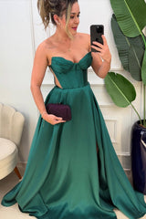 Strapless Red Satin A-line Long Formal Dress