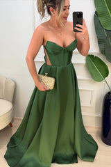 Strapless Red Satin A-line Long Formal Dress