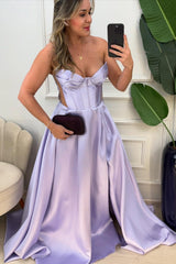 Strapless Red Satin A-line Long Formal Dress