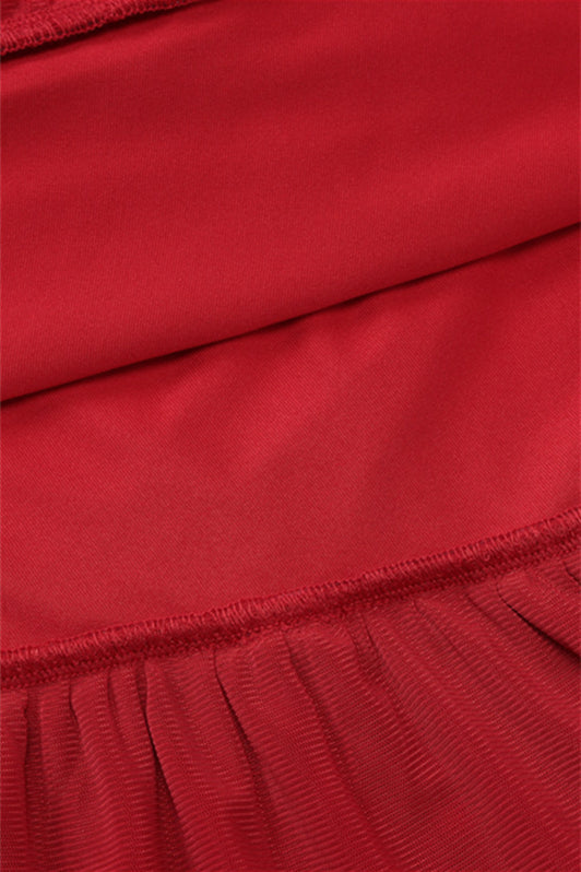 Strapless Red Ruffled Hem Short Dress