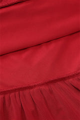 Strapless Red Ruffled Hem Short Dress