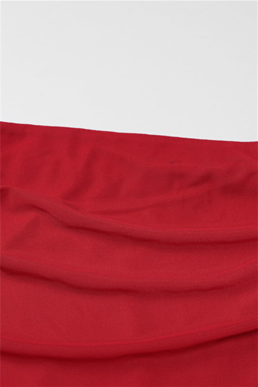 Strapless Red Ruffled Hem Short Dress