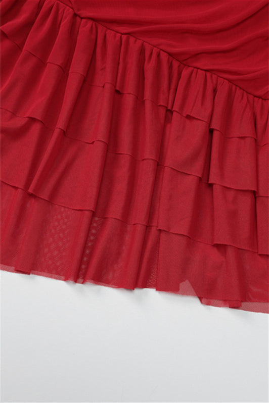 Strapless Red Ruffled Hem Short Dress