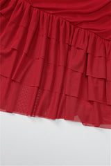 Strapless Red Ruffled Hem Short Dress