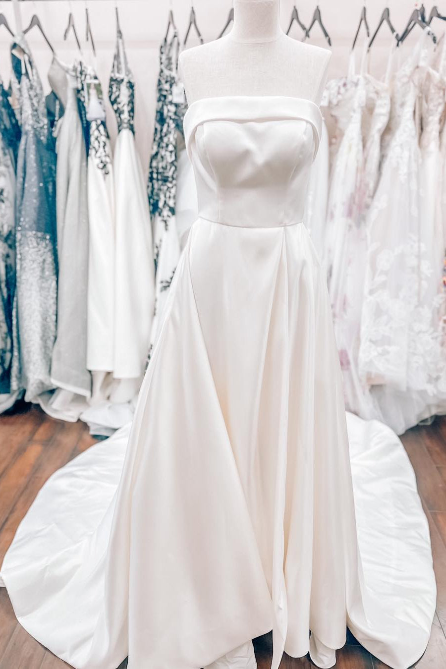 Strapless White Bow Back A-line Wedding Dress