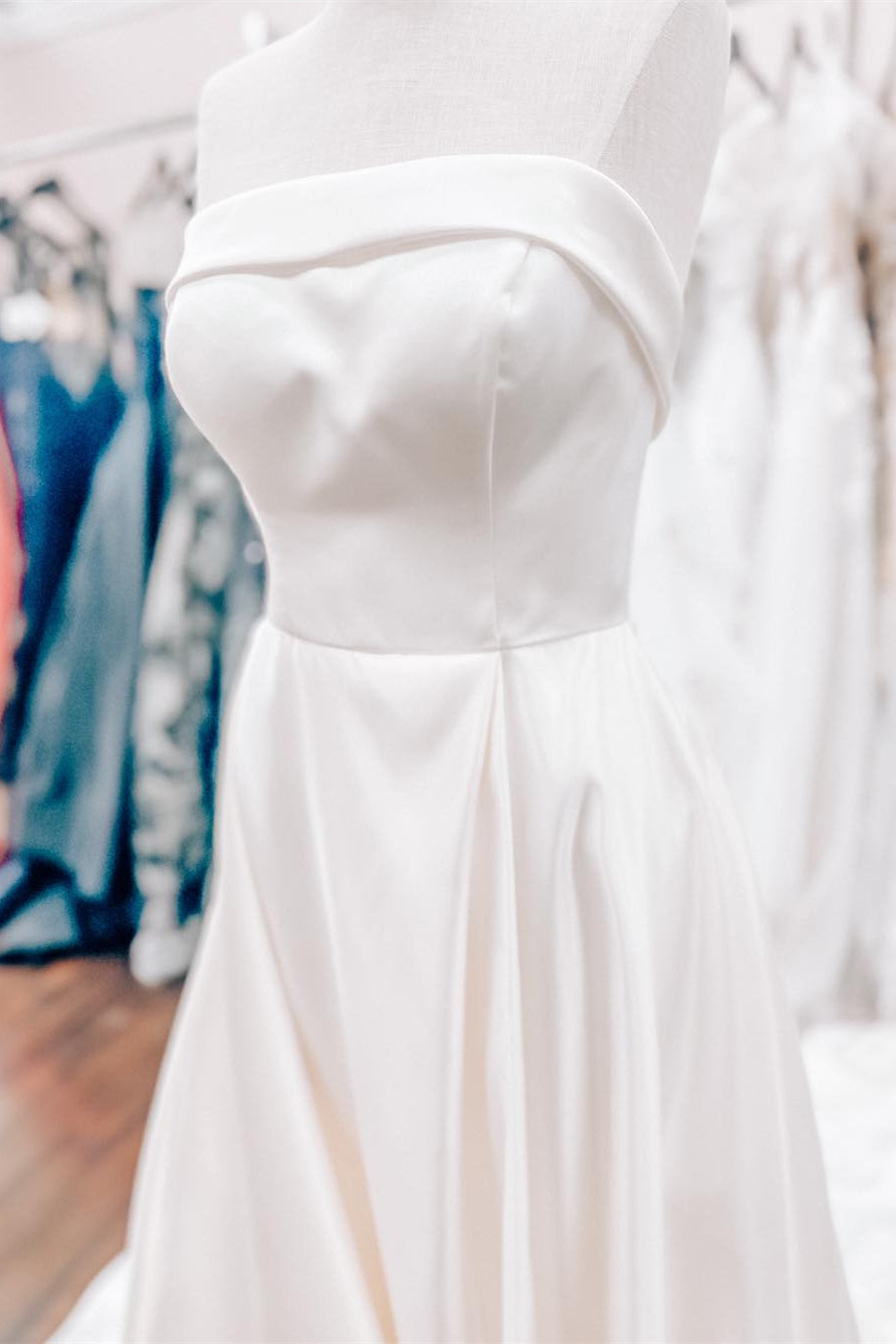 Strapless White Bow Back A-line Wedding Dress