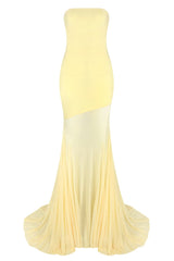 Strapless Yellow Mesh Sheer Long Maxi Dress