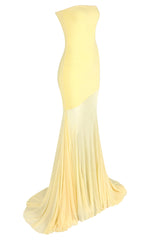 Strapless Yellow Mesh Sheer Long Maxi Dress