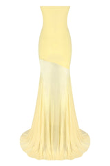 Strapless Yellow Mesh Sheer Long Maxi Dress