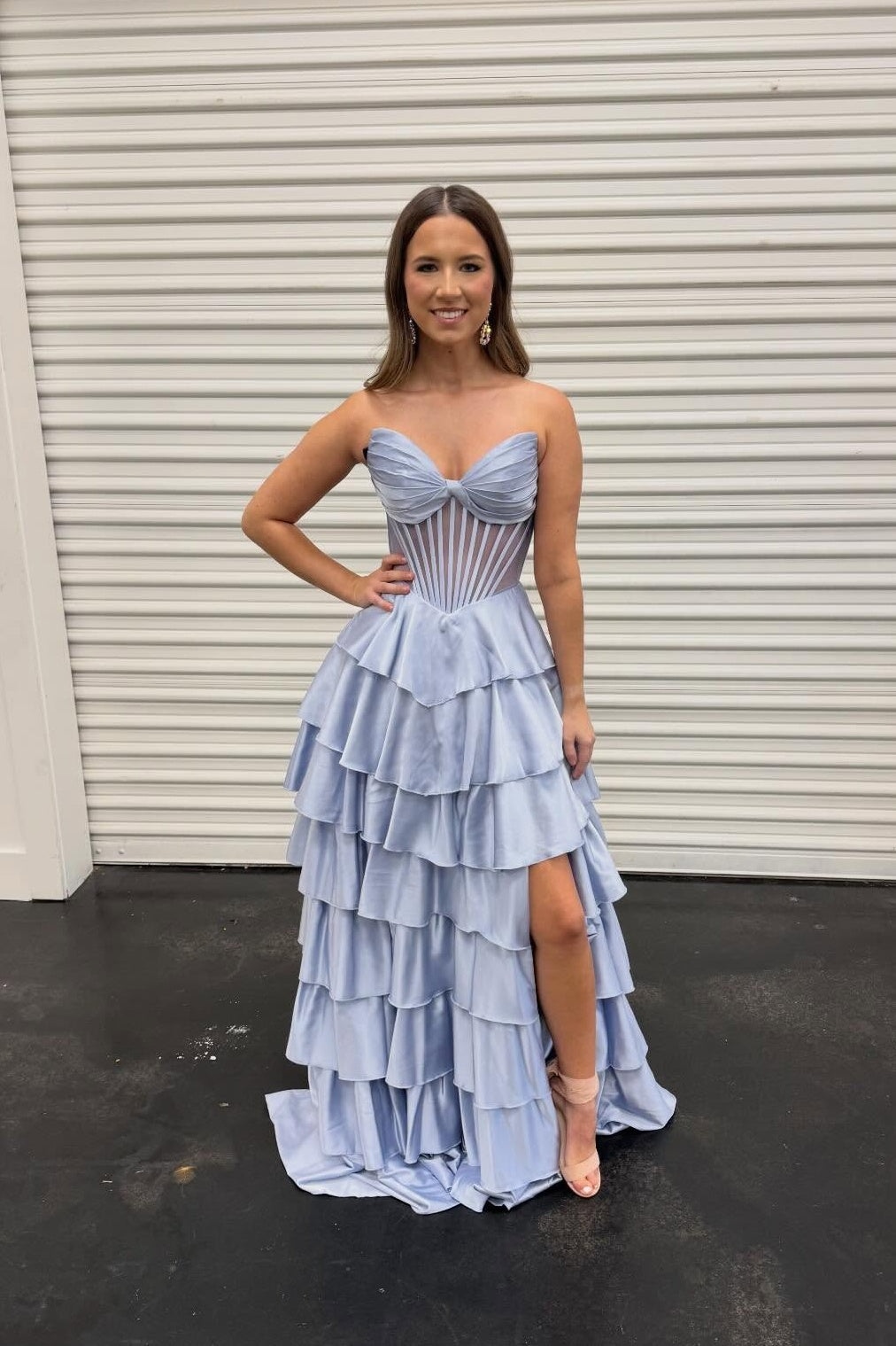 Yellow Corset A-line Ruffle Prom Dress