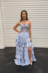 Yellow Corset A-line Ruffle Prom Dress