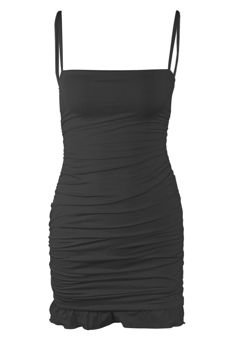 Straps White Ruffled Hem Bodycon Short Dress