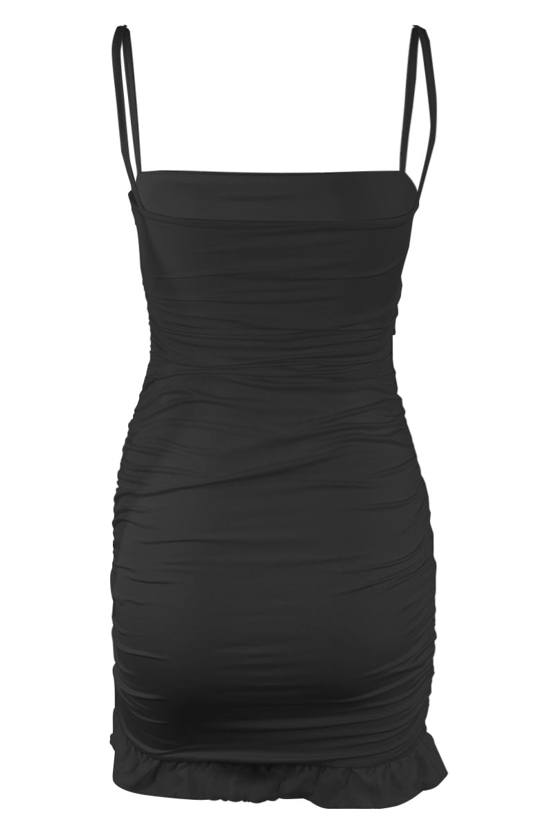 Straps White Ruffled Hem Bodycon Short Dress