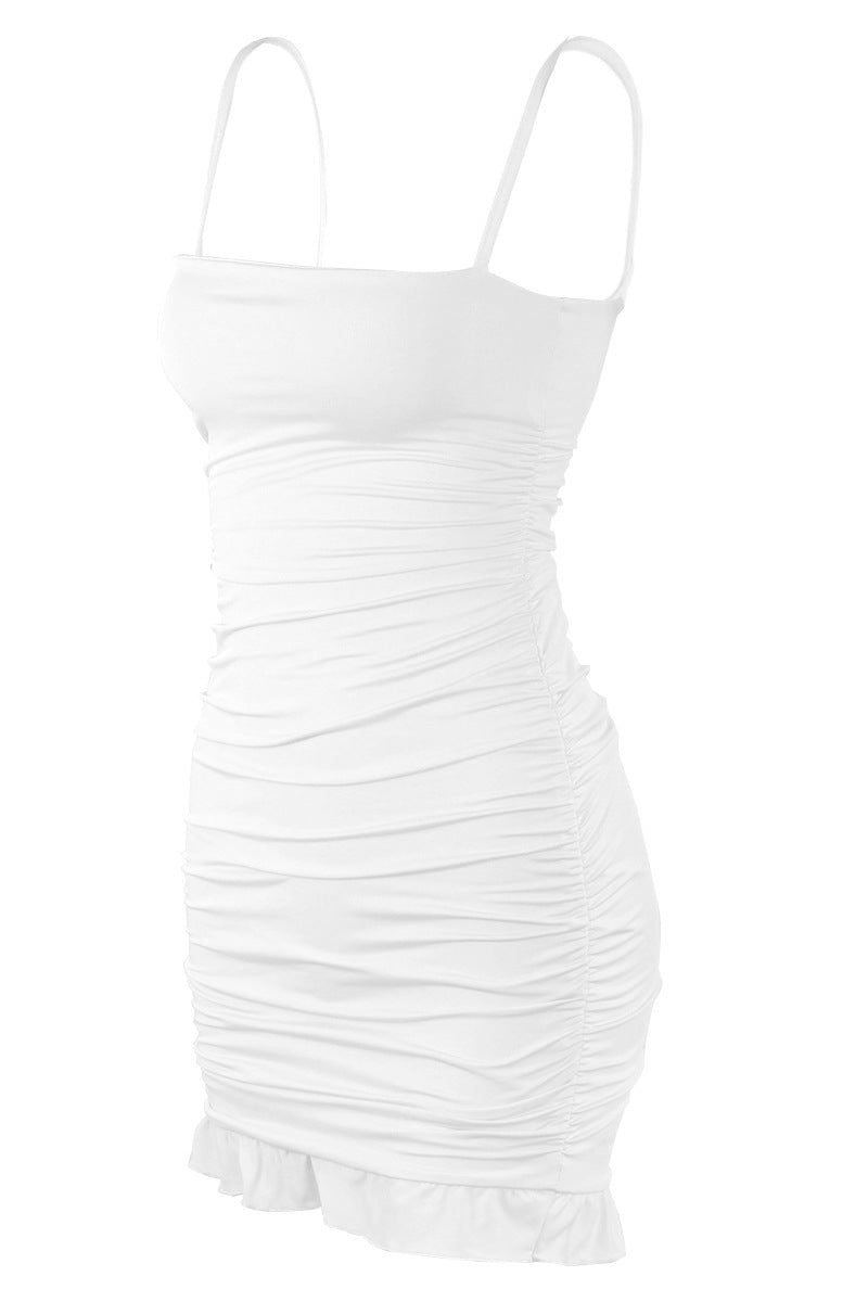 Straps White Ruffled Hem Bodycon Short Dress