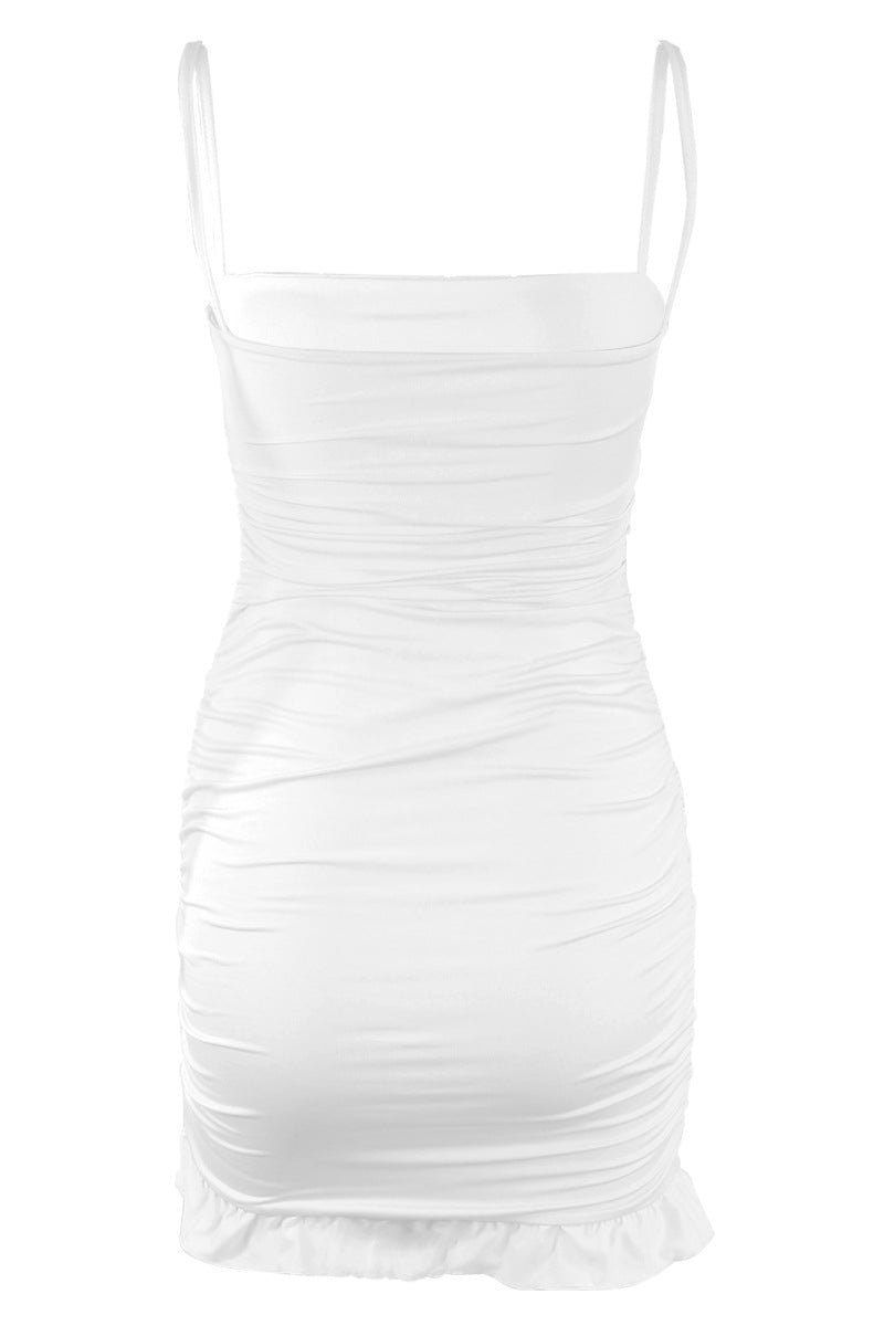 Straps White Ruffled Hem Bodycon Short Dress