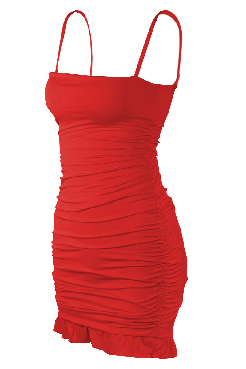 Straps White Ruffled Hem Bodycon Short Dress