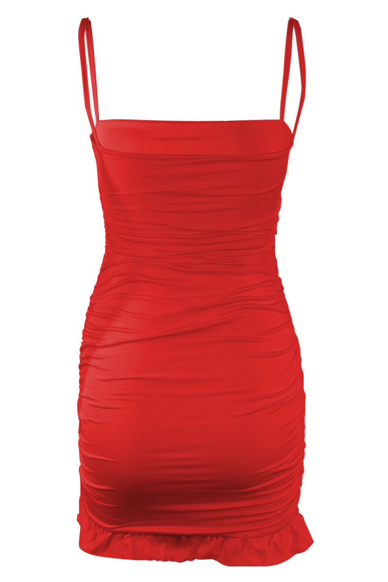 Straps White Ruffled Hem Bodycon Short Dress