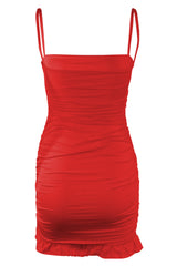 Straps White Ruffled Hem Bodycon Short Dress
