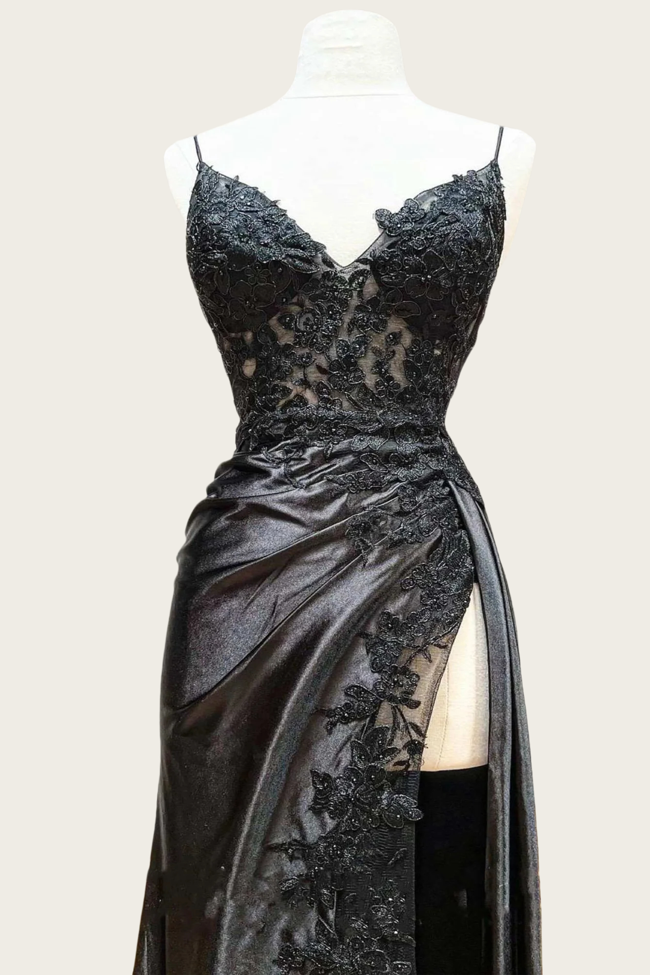 Straps Wine Red Appliques Long Dress with Slit