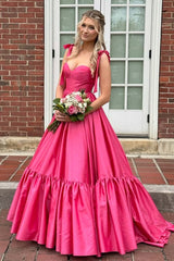 Tie Shoulder Red A-Line Taffeta A-Line Prom Dress