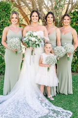 V-neck Sage Green Cowl Back Bridesmaid Dress
