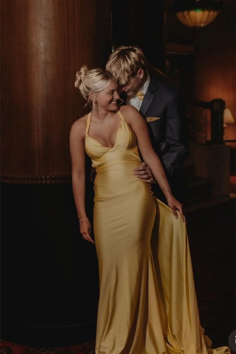 V-neck Pink Mermaid Long Dress with Train