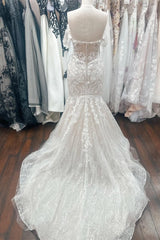 White Appliques Sparkle Tulle Wedding Dress