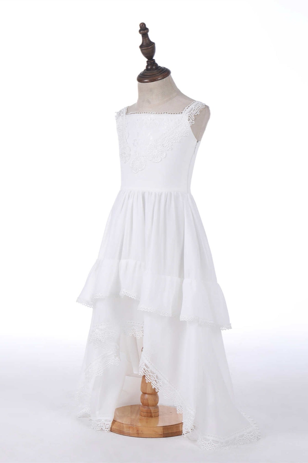 White High Low Lace Stitching Flower Girl Dress