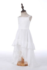 White High Low Lace Stitching Flower Girl Dress