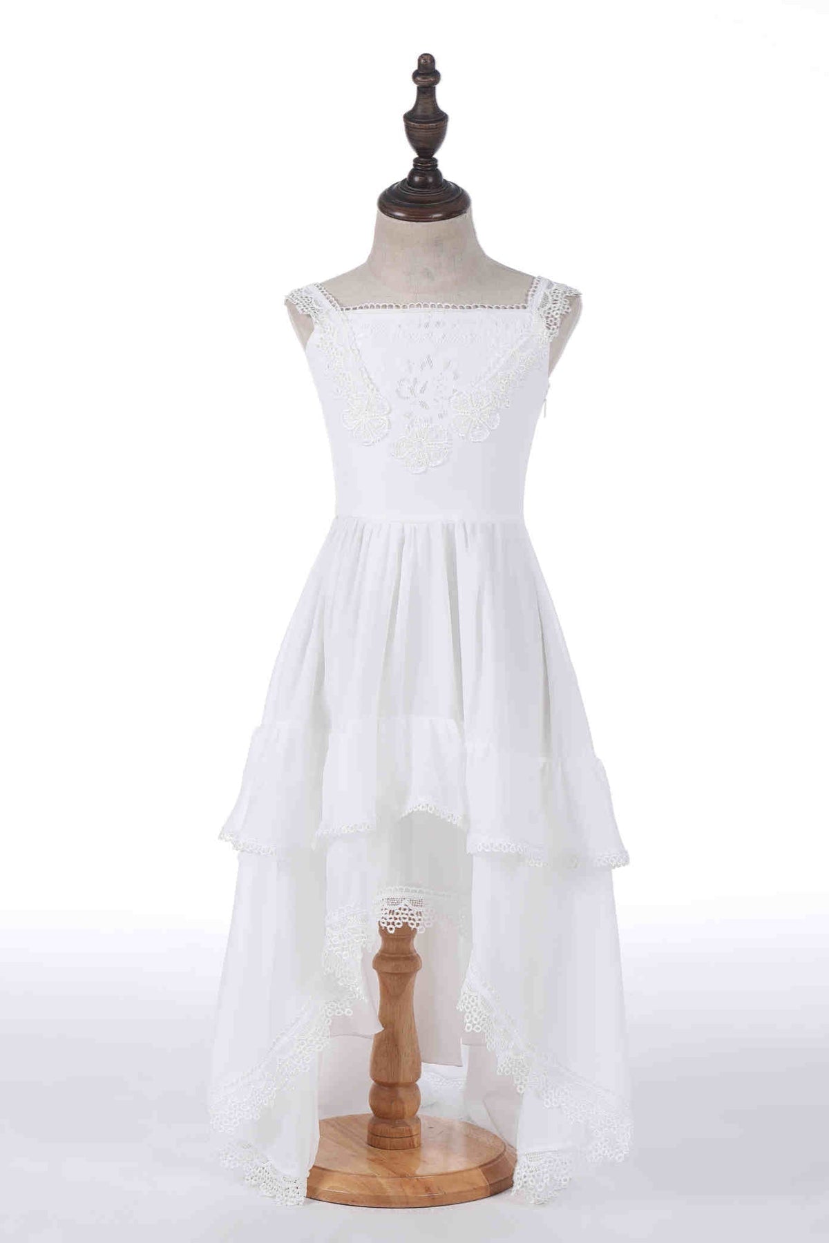 White High Low Lace Stitching Flower Girl Dress