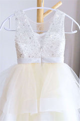 White Tiered Sequin Tulle Flower Girl Dress