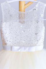 White Tiered Sequin Tulle Flower Girl Dress