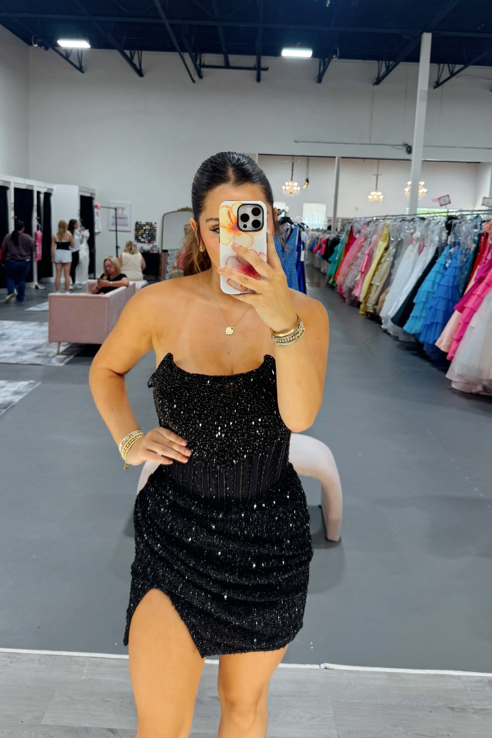Strapless Rhinestones Red Sequin Tight Mini Dress