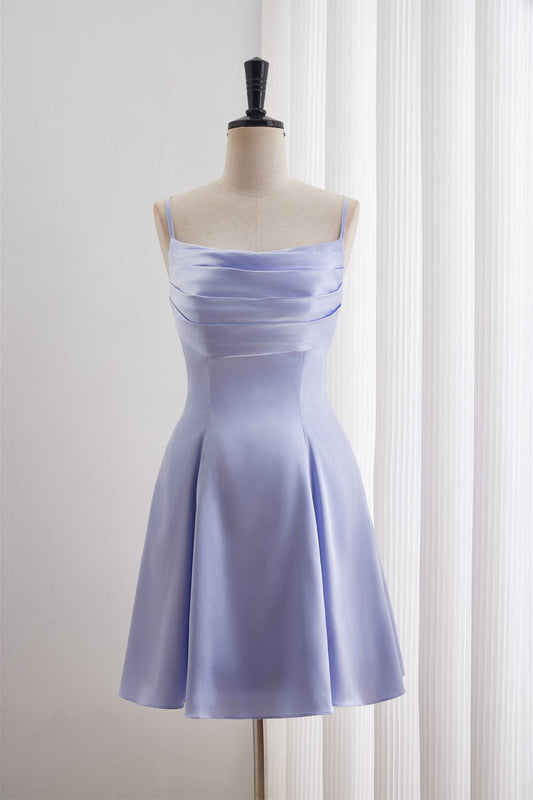 Cowl Neck Blue A-line Short Party Dress