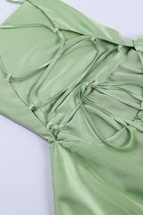Cowl Neck Green Ruffle Tiered Short Dress