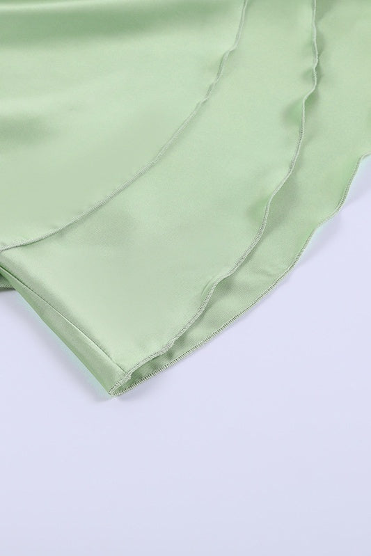 Cowl Neck Green Ruffle Tiered Short Dress