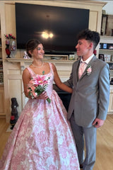 Pearls Lilac Jacquard Square A-line Long Prom Dress