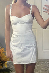 Flower Straps Pink A-line Short Dress