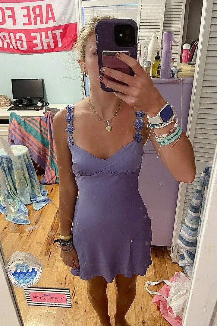 Flower Straps Pink A-line Short Dress