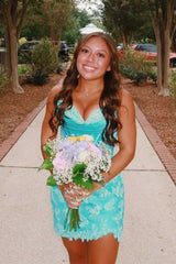 Aqua Blue Floral Corset Mini Dress