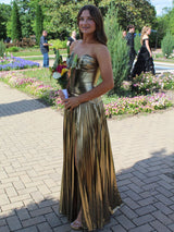 Peacock Blue Metallic Sweetheart Pleated Prom Dress