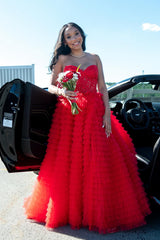 Sweetheart Appliques Light Blue Ruffles Tulle Formal Dress