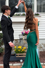 V Neck Lavender Mermaid Cross Back Formal Dress